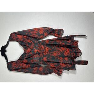 Lyaner L Floral Chiffon Romper Goth Romance Ruffle Hem Puff Sleeve Dressy Fit